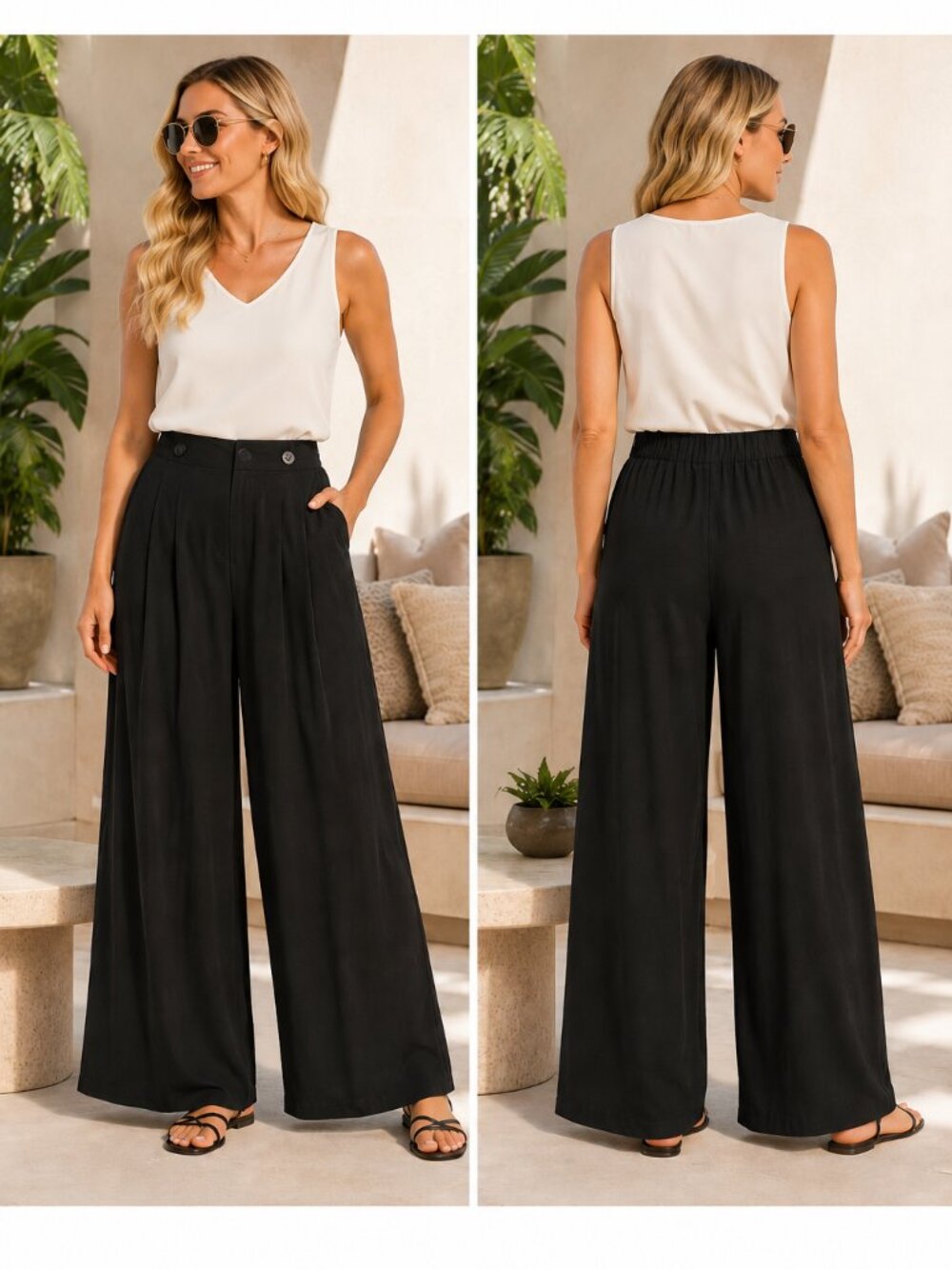🖤 WynneLayers Wide Leg Black Pants | Size L | Chic Pull-On Palazzo Pants